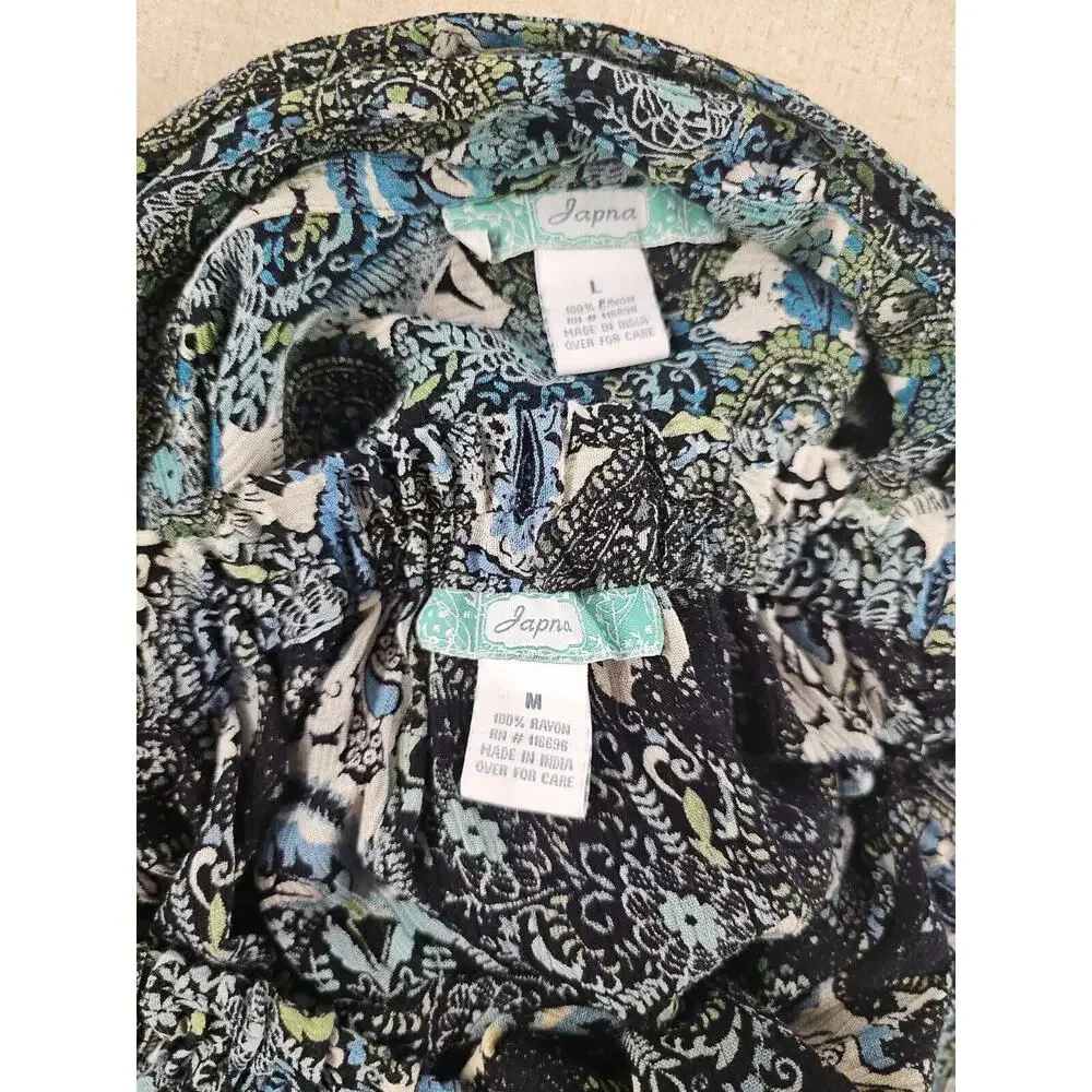 Vintage Japna Size Large Top and Medium Skirt Suit Paisley Boho Black Blue Green